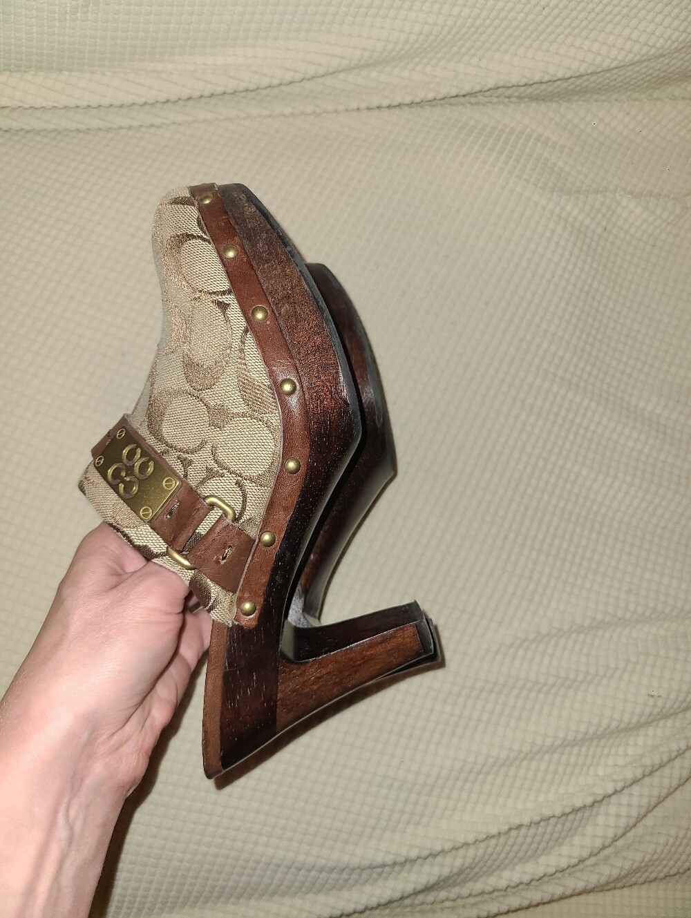 Coach Designer Ivy Vintage Studded Signature C Monogram Canvas Clog Mules Heel 7 - Picture 11 of 11